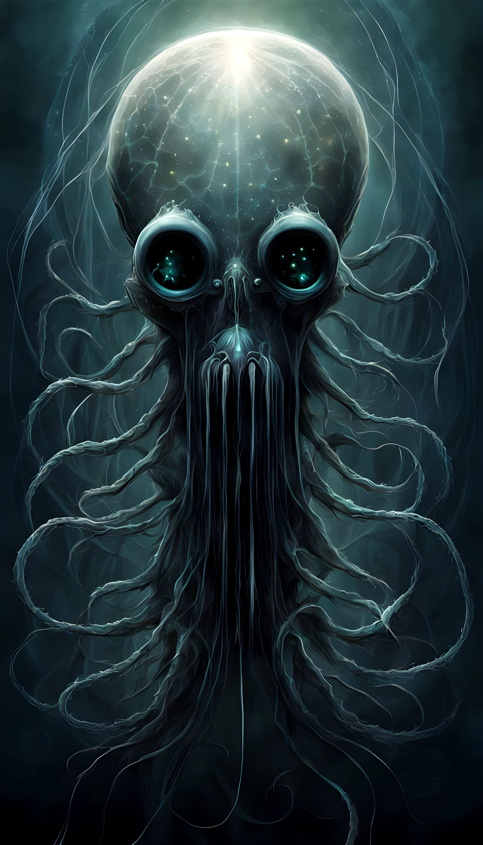 Surreal Sea Creature with Bioluminescent Jellyfish and Spide...