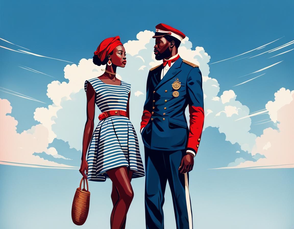 Vintage Nautical Illustration of African Couple