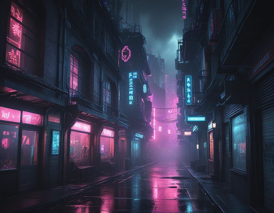 Cyberpunk Cityscape with Neon and Holograms