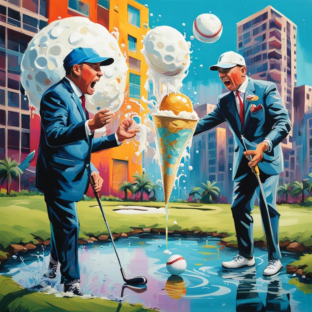 Men in Suits Play Golf: Graffiti Splash Art
