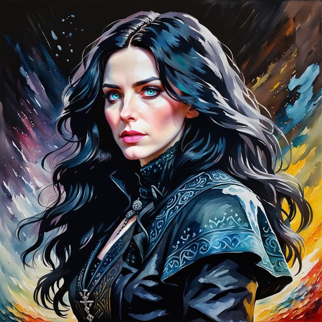 Yennefer Portrait in Gouache and Watercolor Style