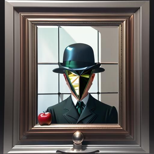 Surreal Metallic Composition with Apple and Mirror