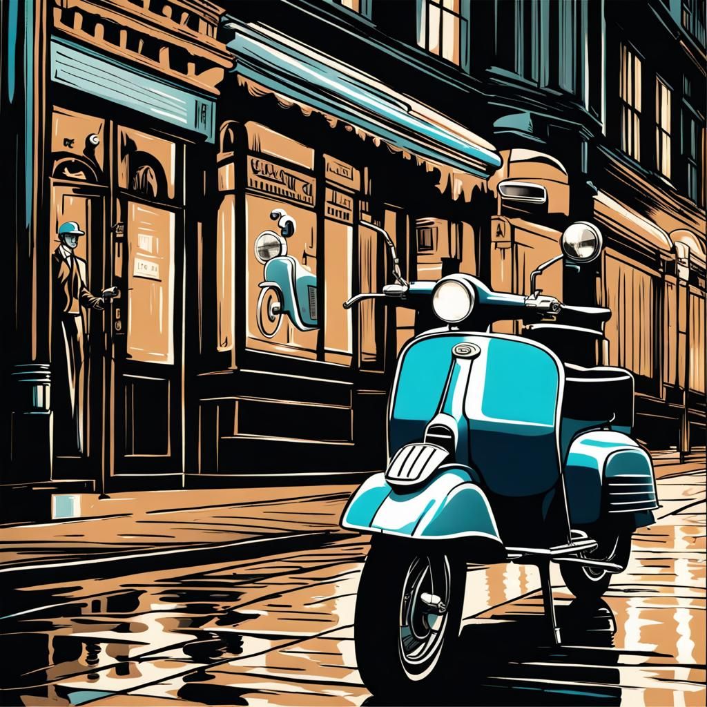 London Piccadilly Lambrettas in Art Deco Film Noir