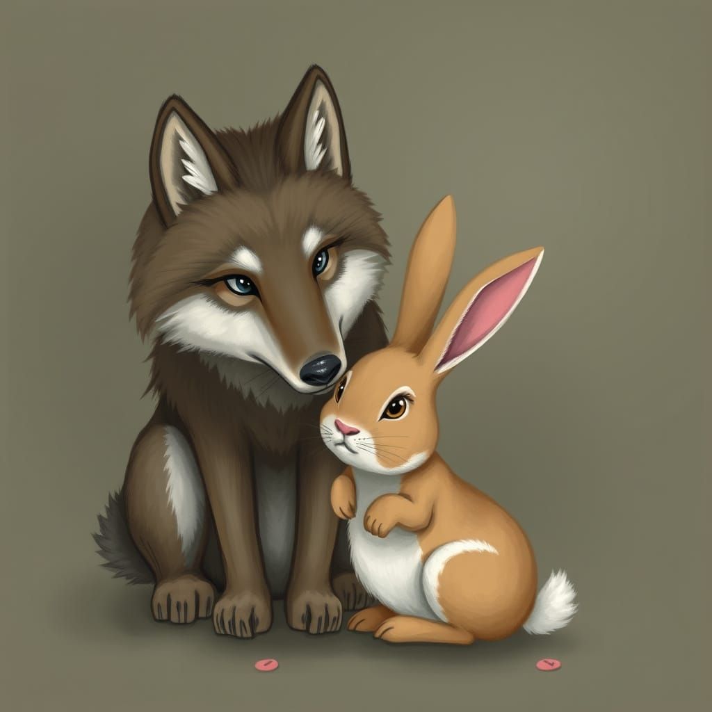A a wolf and a bunny unlikely friends