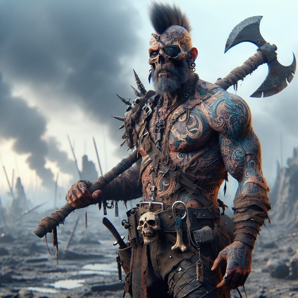 Barbarian Warrior in Wasteland: Digital Matte Painting