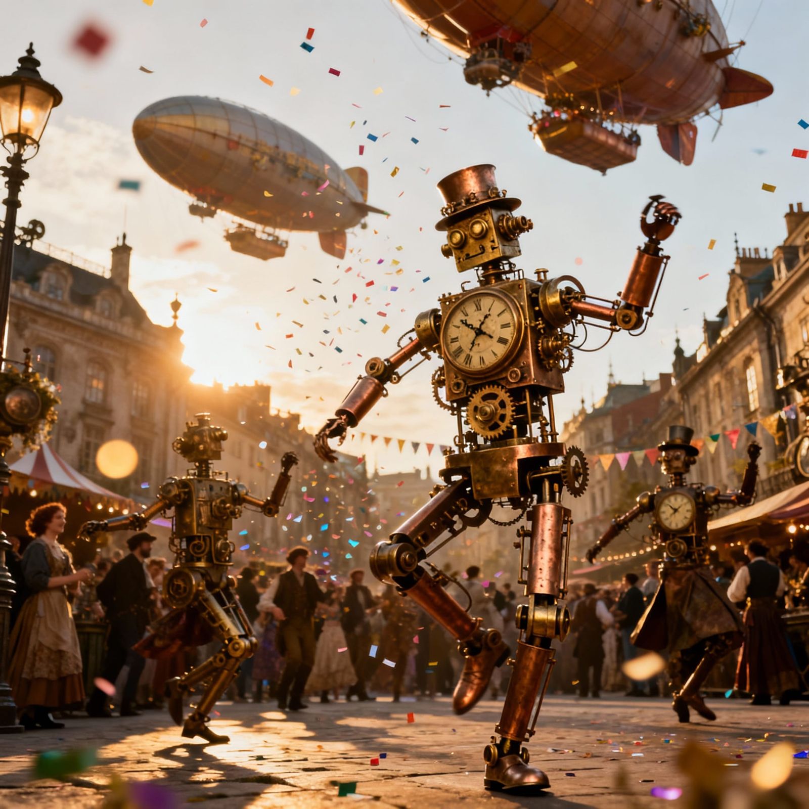 Steampunk City Festival with Airships and Automatons