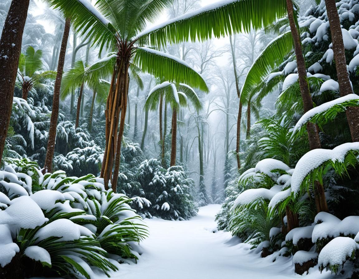 Tropical Jungle Glade Under Snow