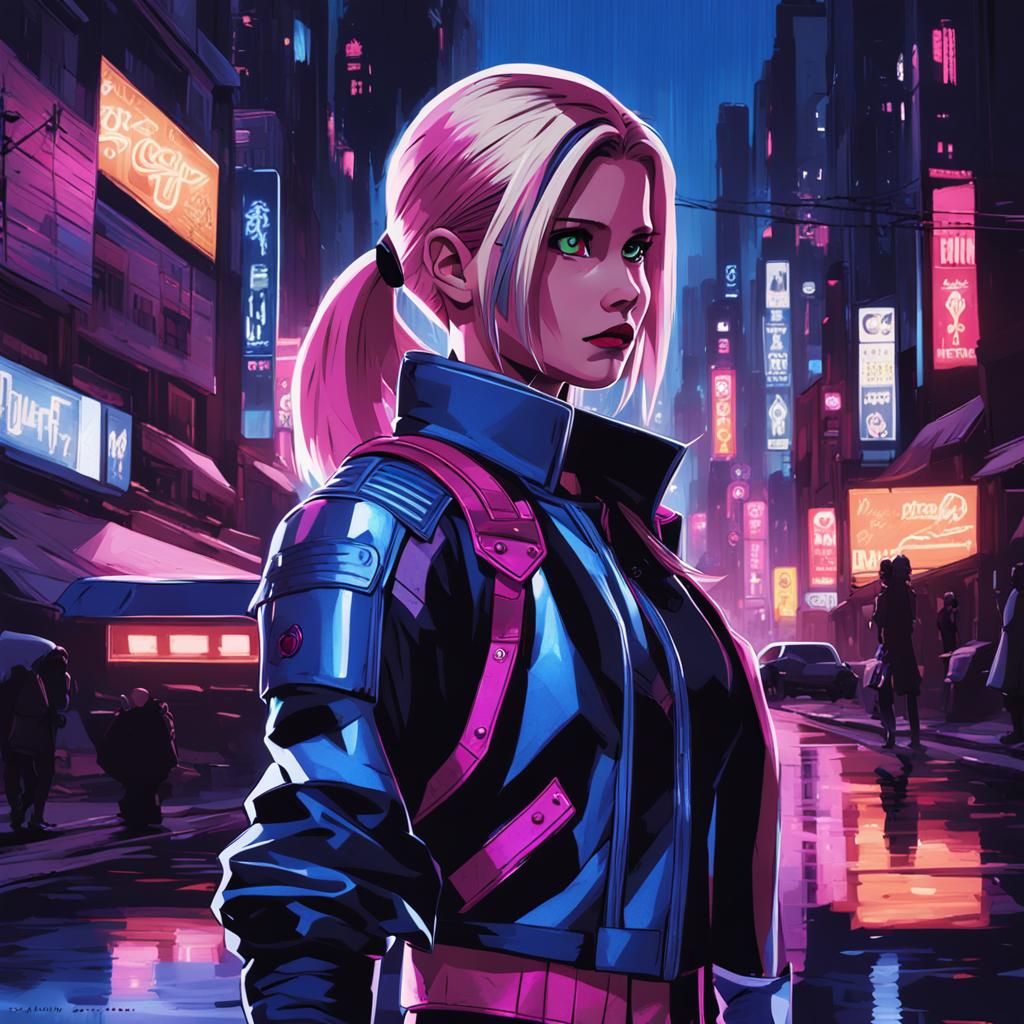 Futuristic Fantasy Android in Cityscape, Digital Art