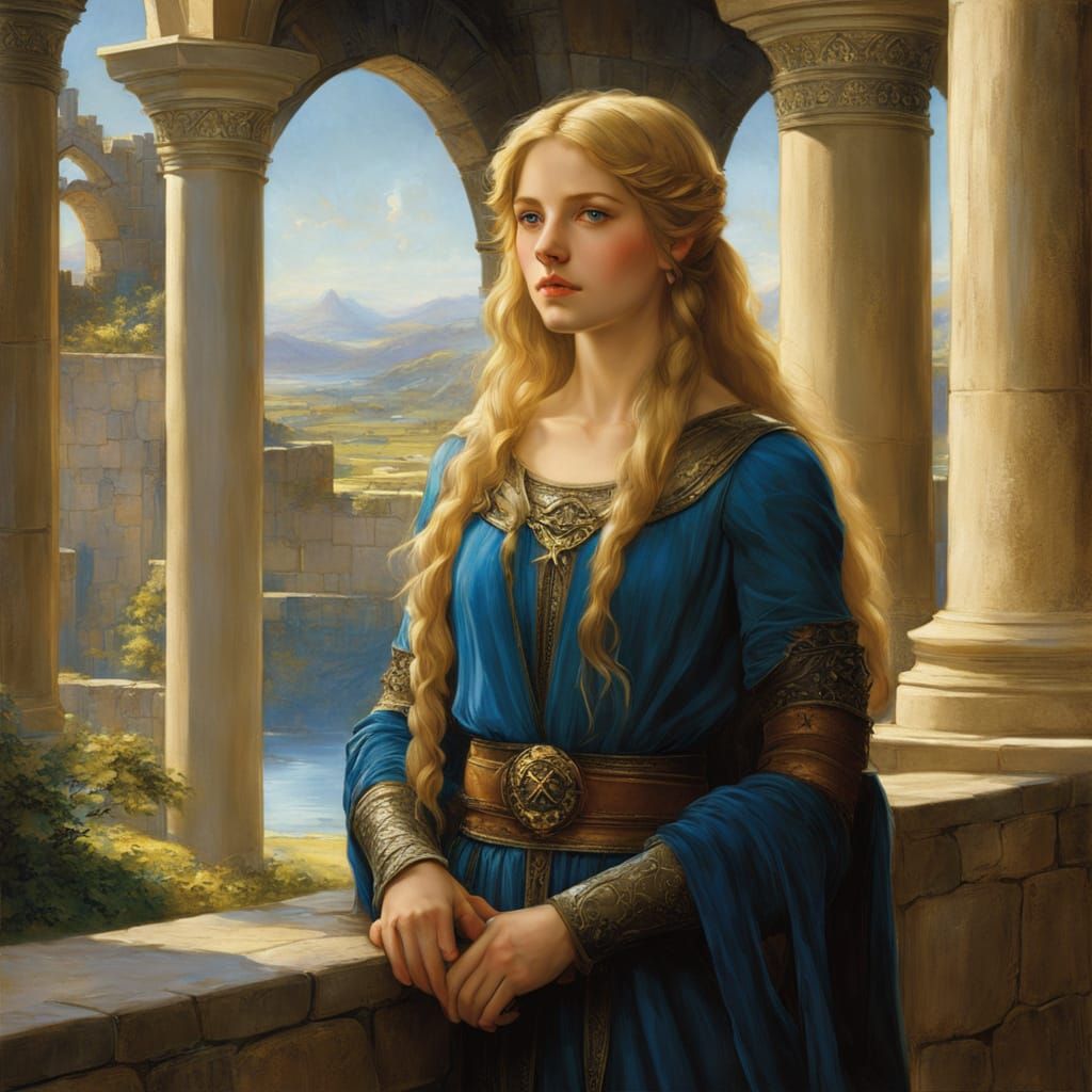 Radiant Paladin in Castle Inspired by Waterhouse