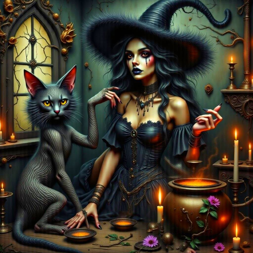 Ethereal Witch Conjured in Fantastical Oil Painting