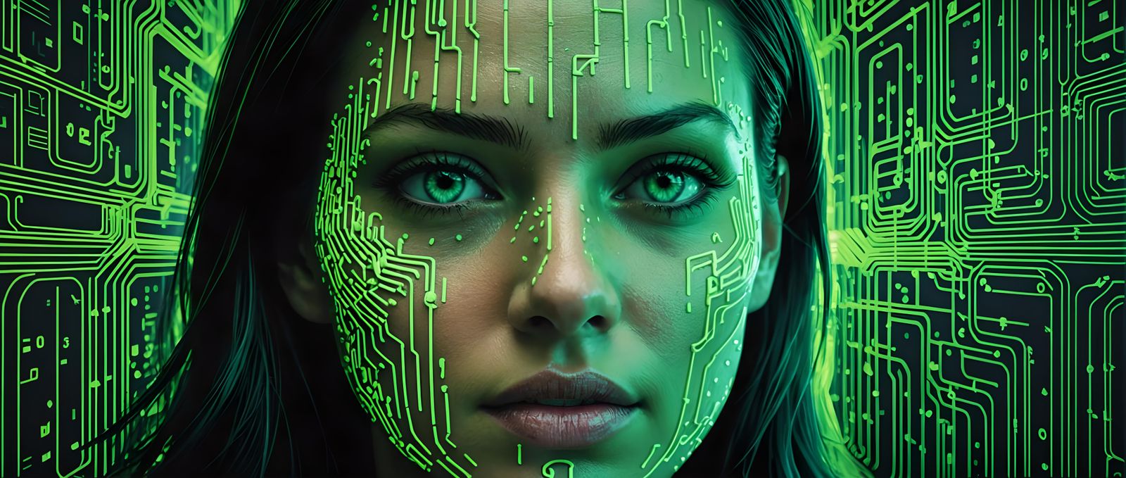 Neon Matrix Code Portrait in Hyperrealistic Style