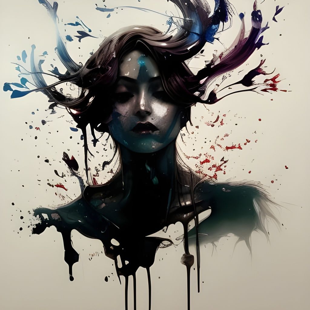 Dynamic Ink Splatter Portrait in 8K