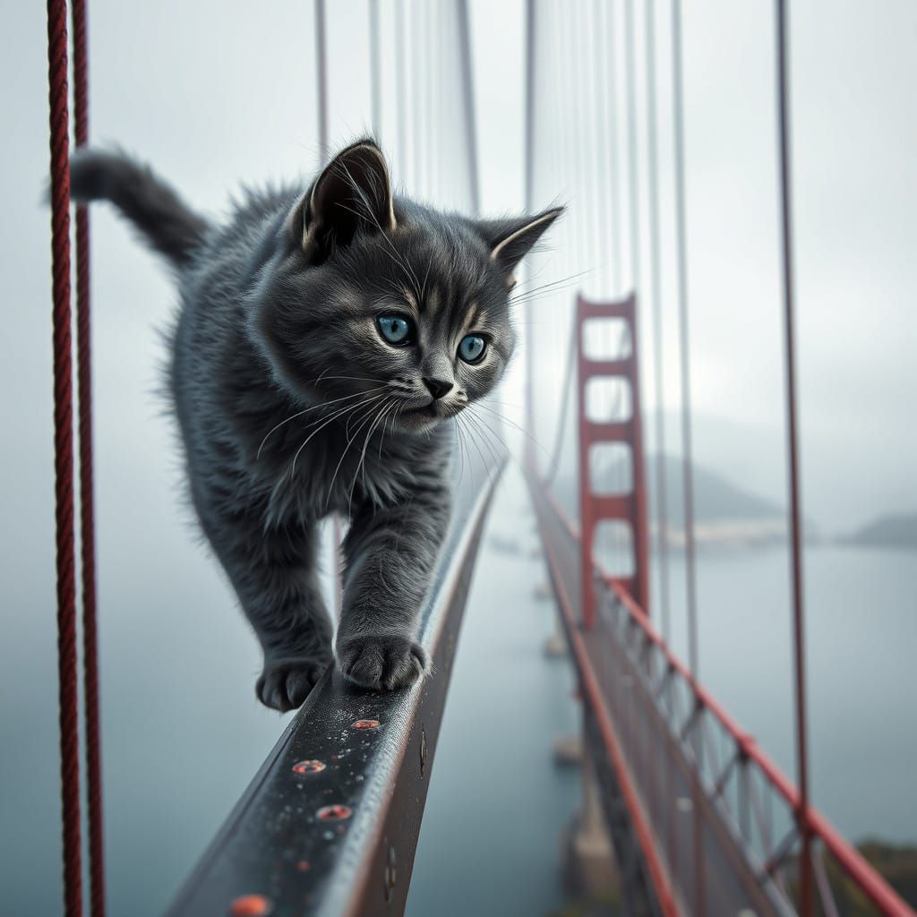 Smoky Gray Kitten Walks on Golden State Bridge