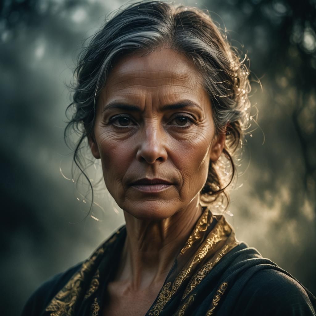 Ethereal Double Exposure Portrait of Confident Woman