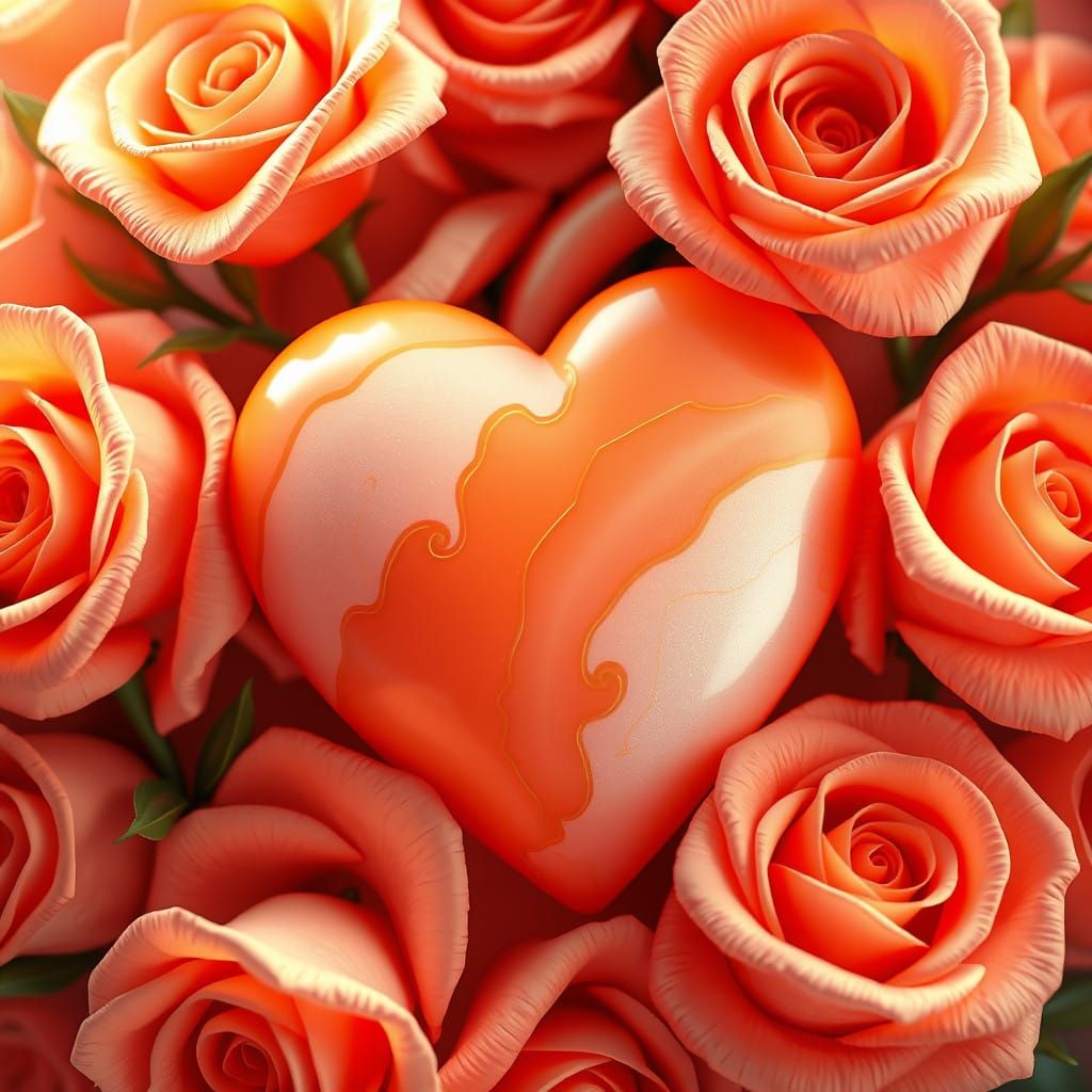 Elegant Anime Heart Surrounded by Radiant Roses