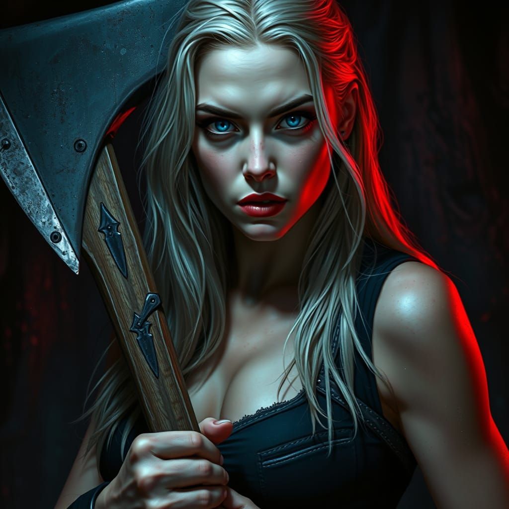 Woman with Axe in Atmospheric Lighting
