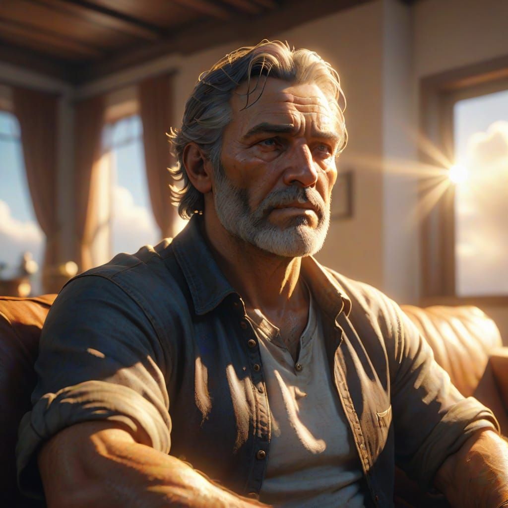 Fatherly Figure Basks in Golden Light