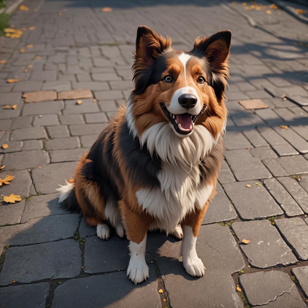 Adorable Fluffy Collie with Adoring Eyes: 3D Render