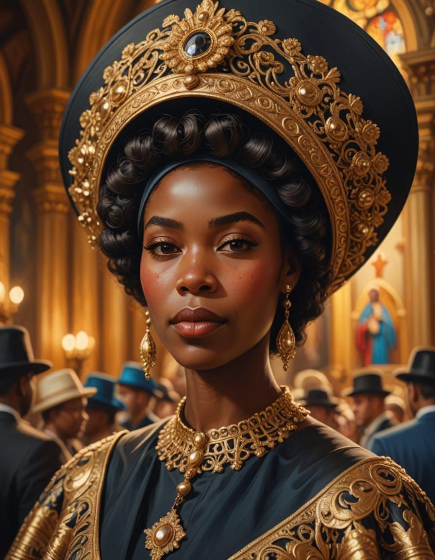 Elegant Ebony Woman in Elaborate Church Hat
