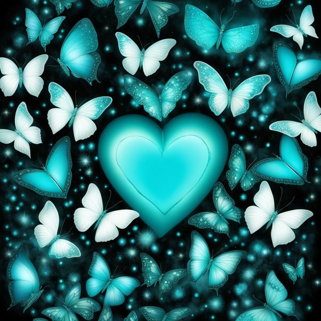Turquoise Aurora Borealis with Butterfly Heart