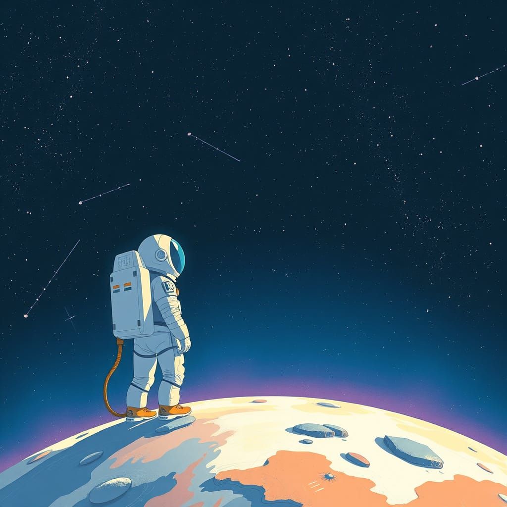 Astronaut on Earth Under Starry Sky