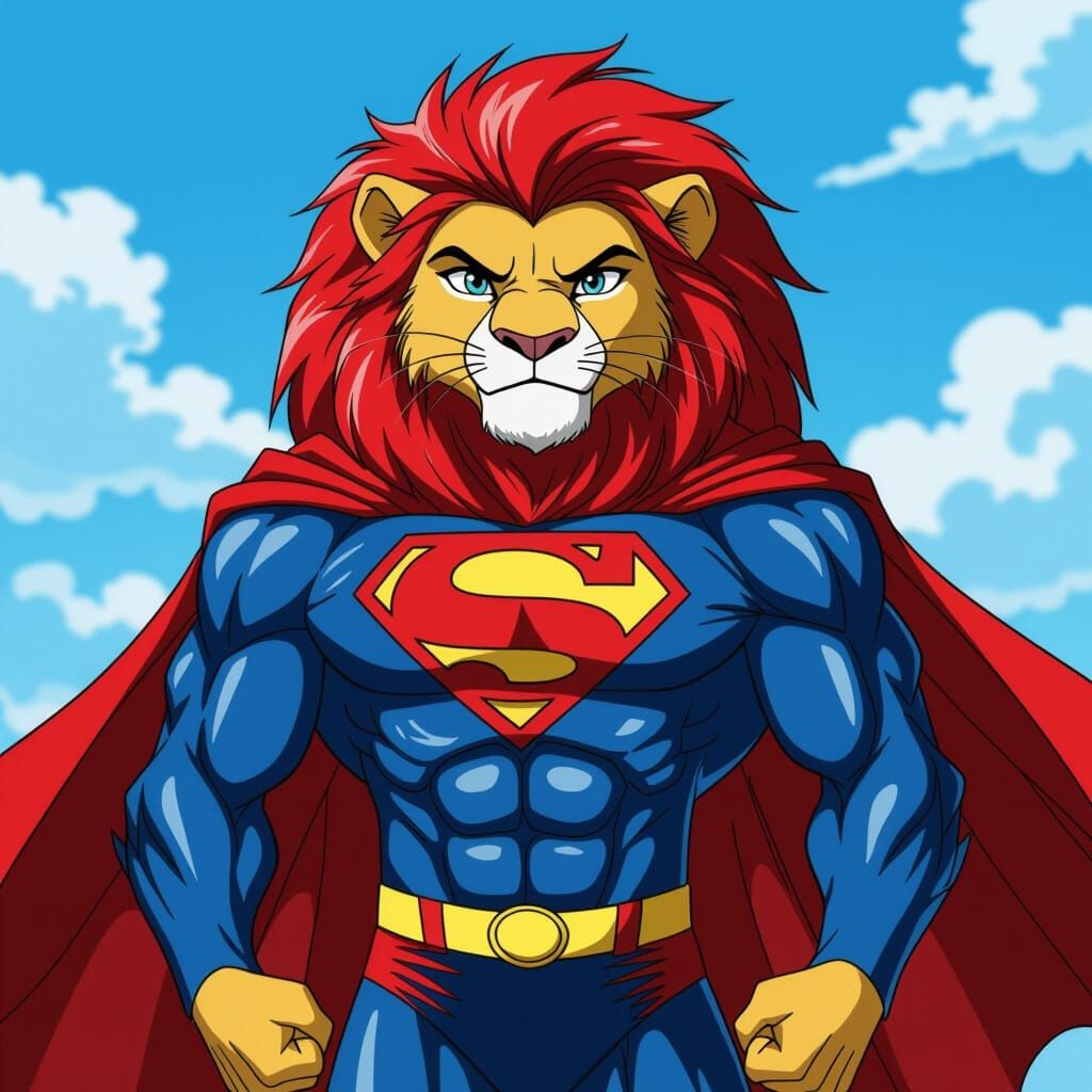 Anime-Style Anthropomorphic Lion as Superman