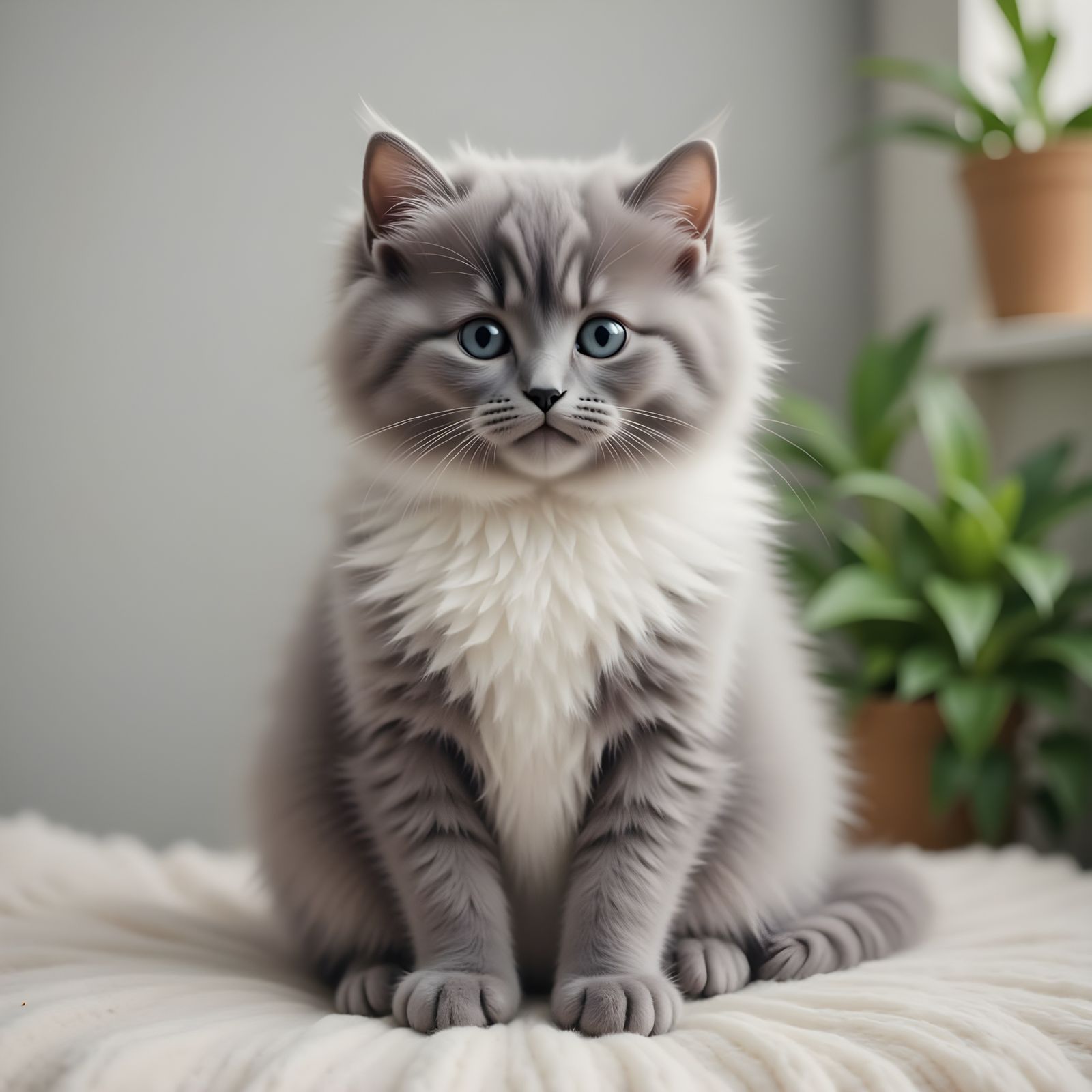 Fluffy Cat with Heart Markings, Golden Eyes