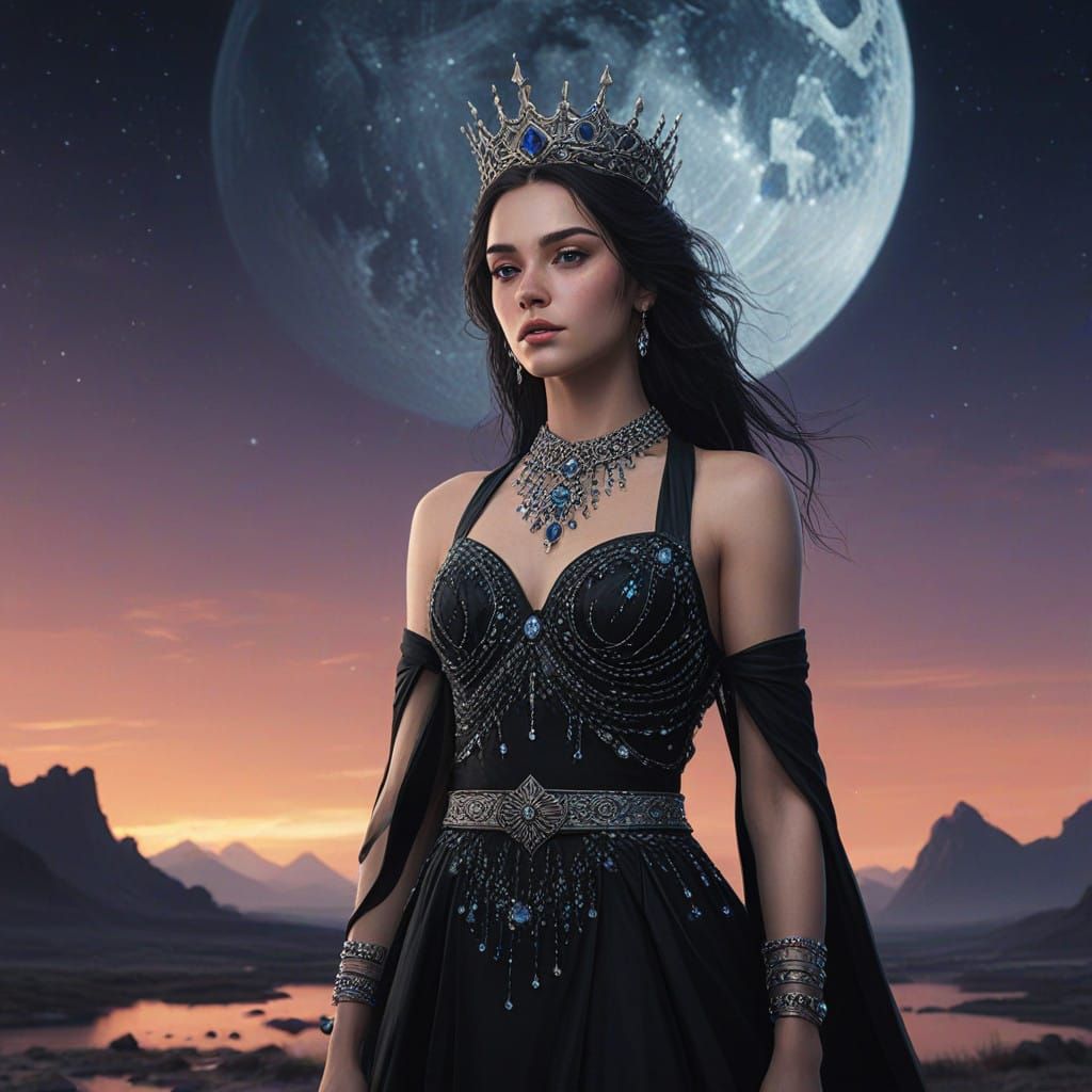 Ethereal Queen of the Cosmos in Celestial Night Attire