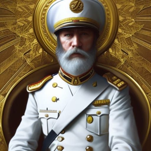 Dictator Portrait in White Suit, Detailed Digital Art