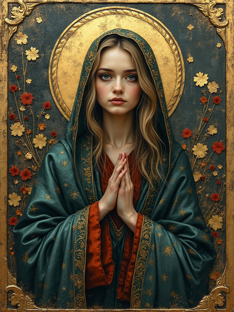 Embossed Crone Ikon in Pressed Tin Style