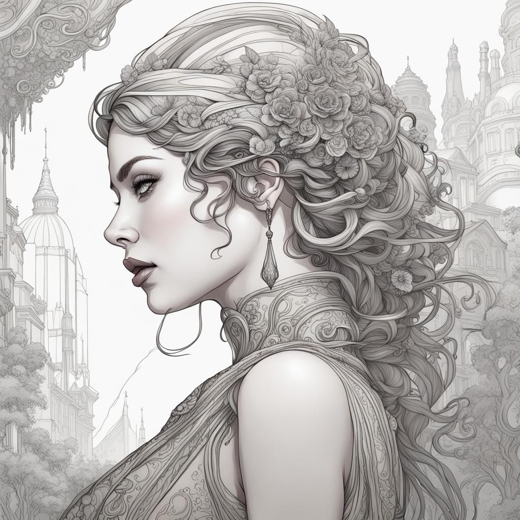 Elegant Line Art Drawing of a Woman