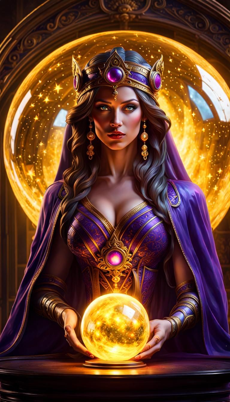 Enchantress with Magic Ball: Dark Fantasy Art