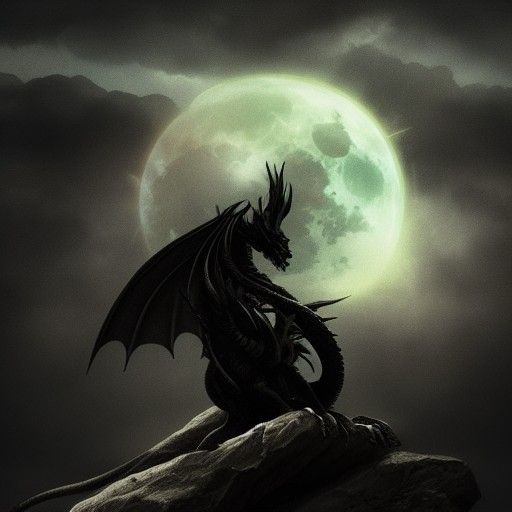 Sad Black Dragon Gazing at Stars: Digital Matte Painting
