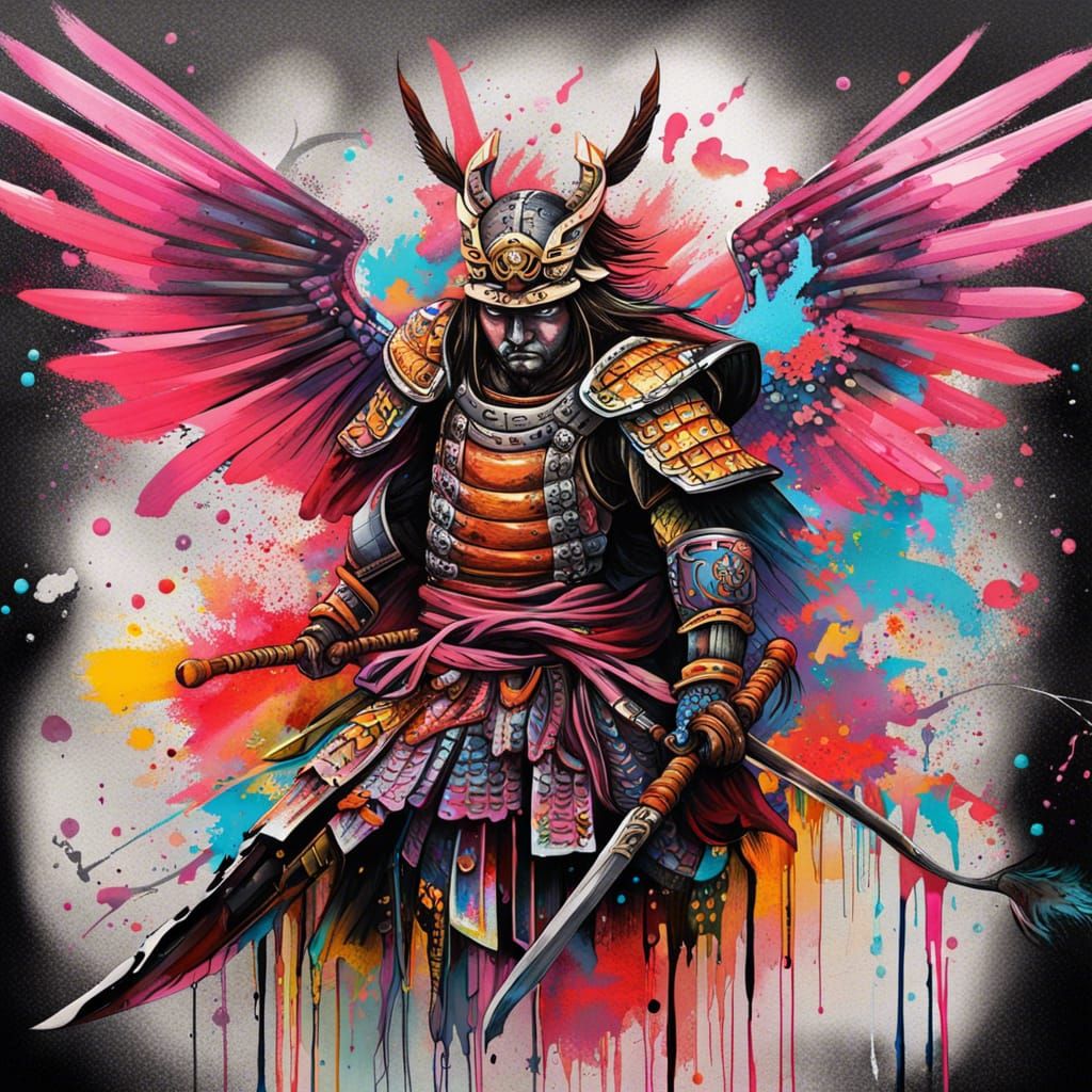 Winged Samurai Graffiti Art in Ultra Quality