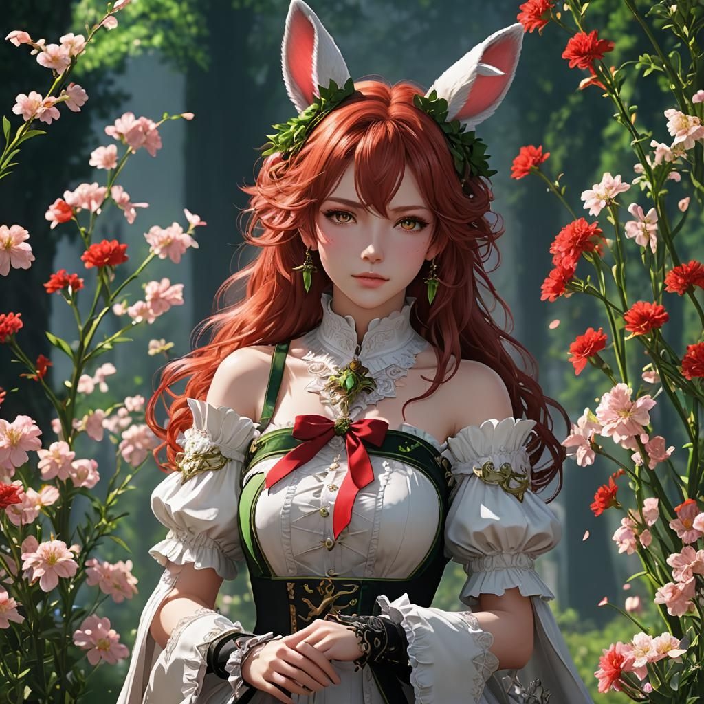 Anime Bunnygirl Cleric with Auburn Hair, 3D Art