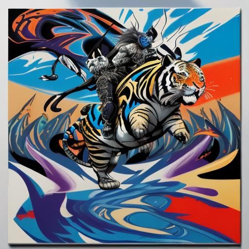 saber tooth tiger tank Salvador dali style extreme detail crescent moon in background