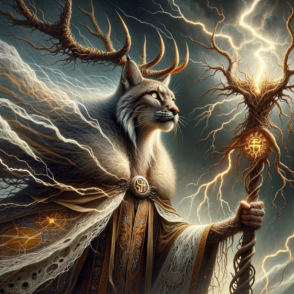 Sorceress Commands Storm with Lightning Bobcat Robes