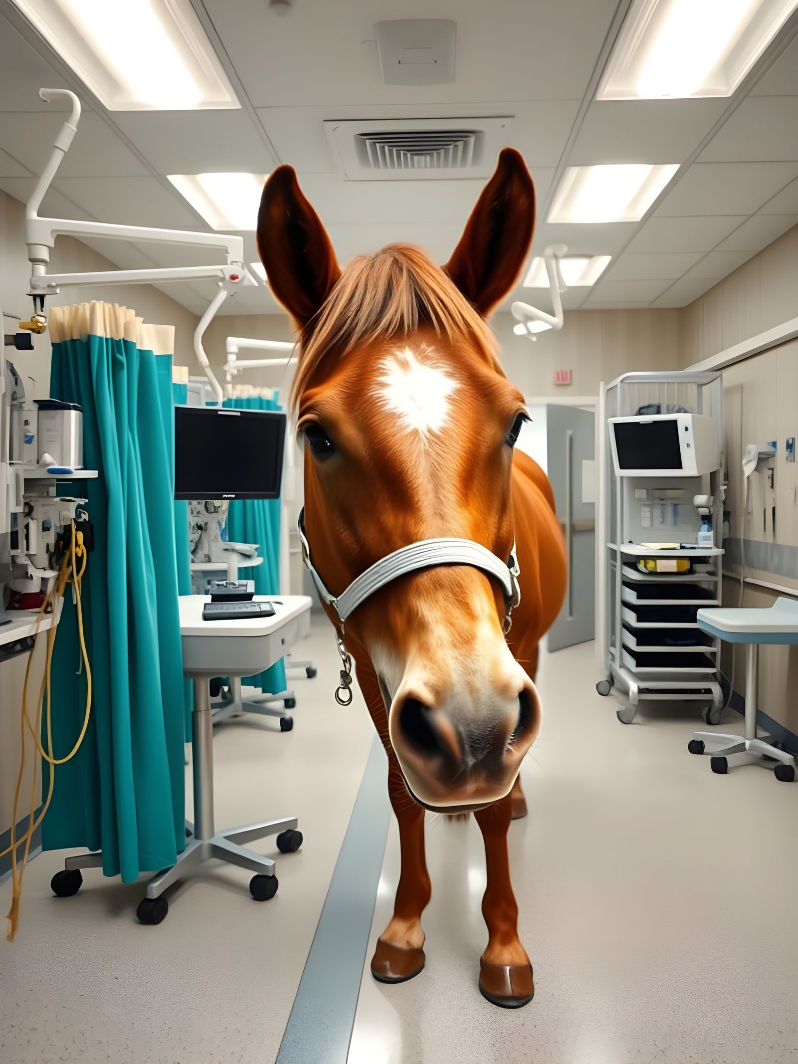 Horse in Hospital Operating Room: Surreal Scene