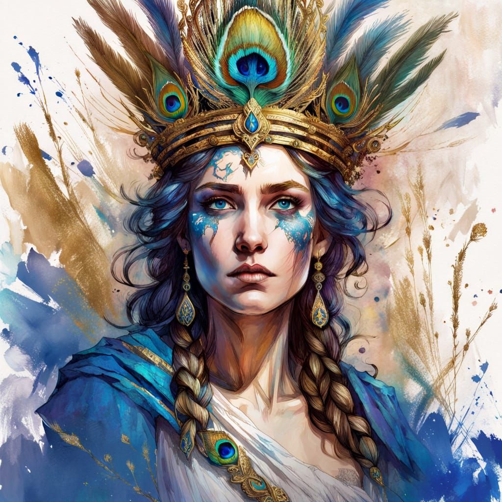 Hera Juno: Imposing Goddess in Inkpunk Style