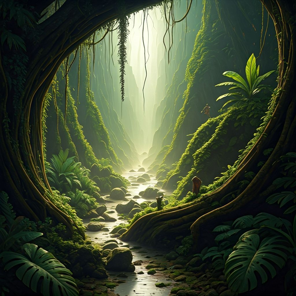 Hyperrealistic Amazon Rainforest Concept Art with Dramatic L...