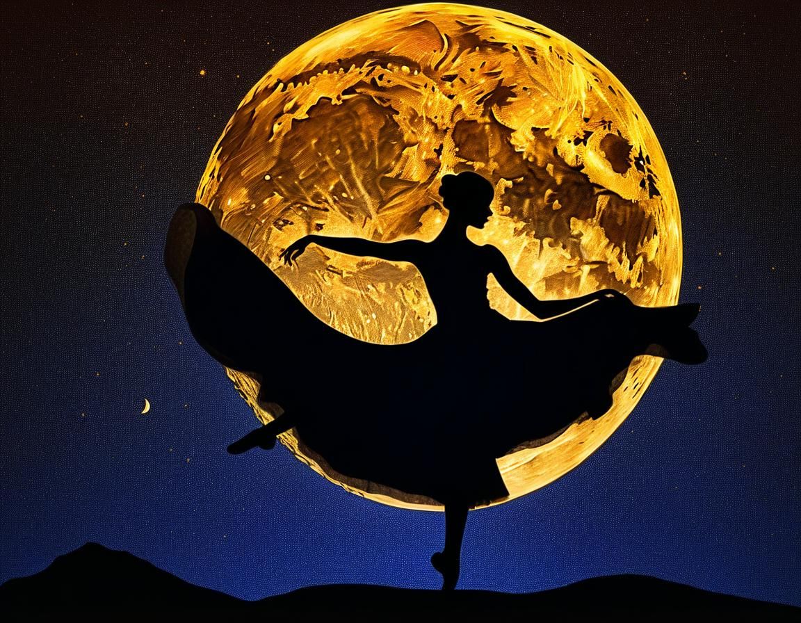 Moonlit Dancer Silhouette in Surreal Digital Art