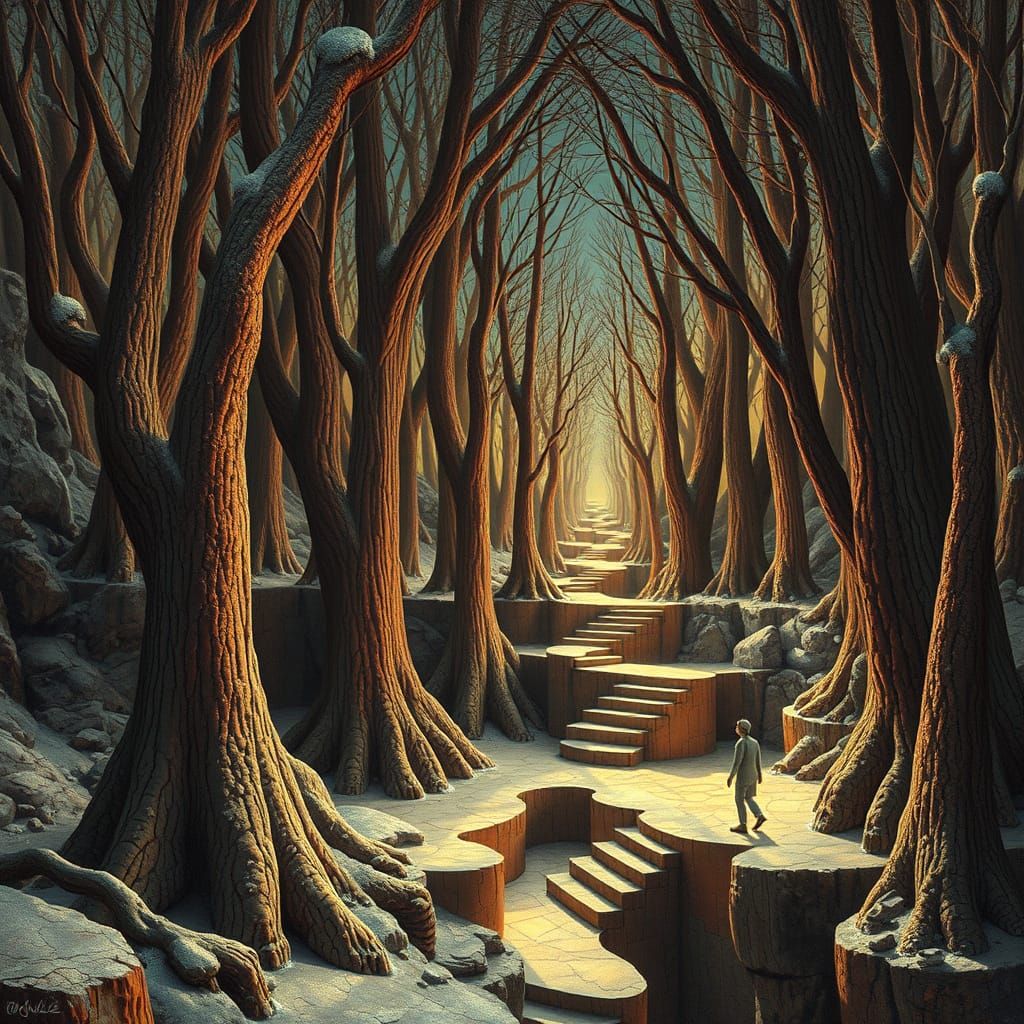 Ethereal Stairway in Escher-Inspired Wonderland