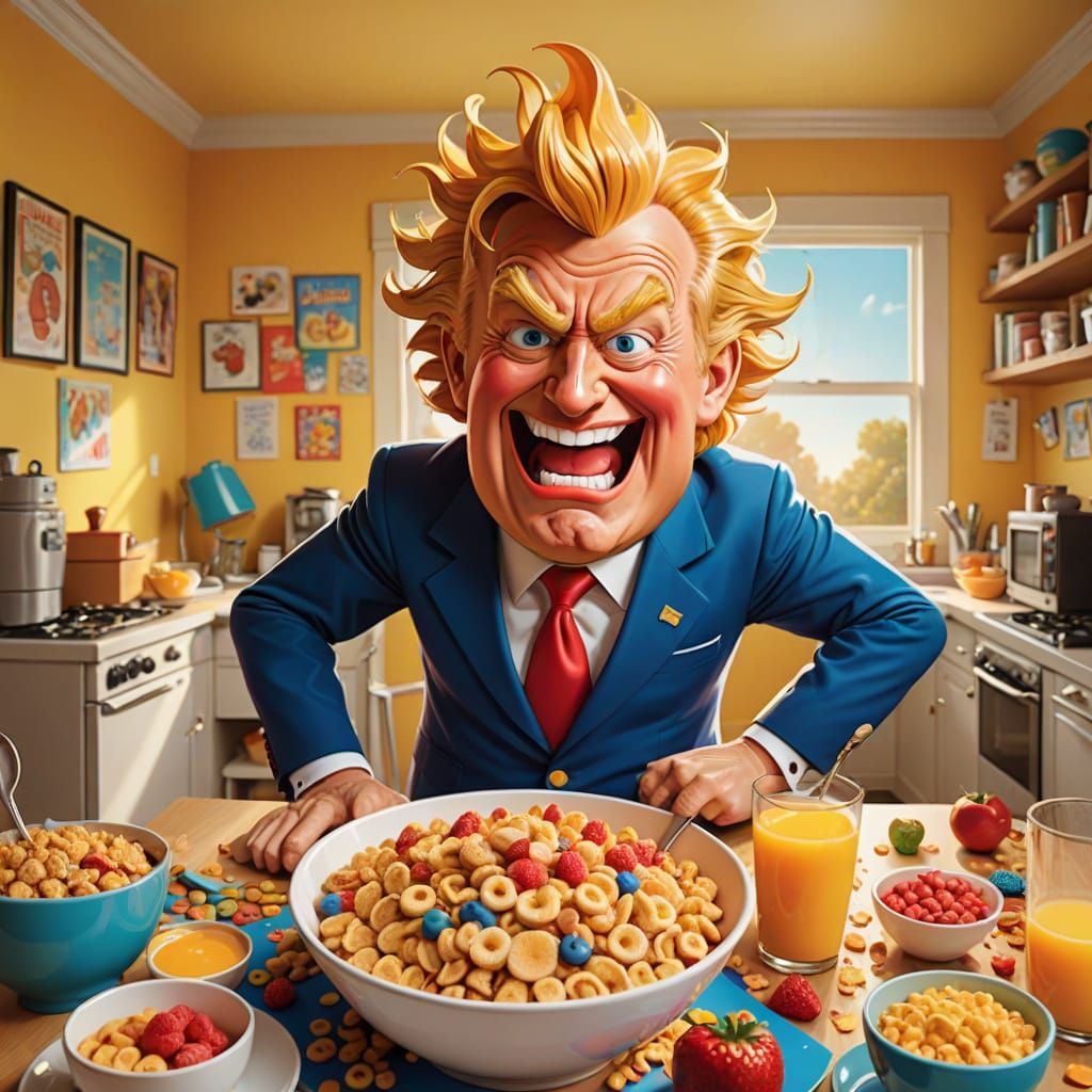 Captain Crunch Trump in Whimsical 2D Cartoon Style