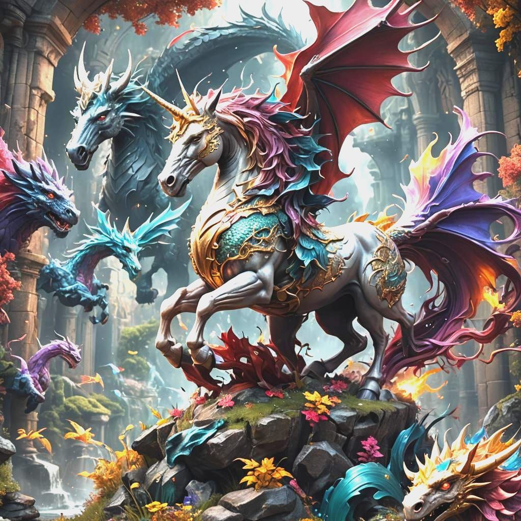 Unicorn and Dragon Fusion: Fantasy Concept Art