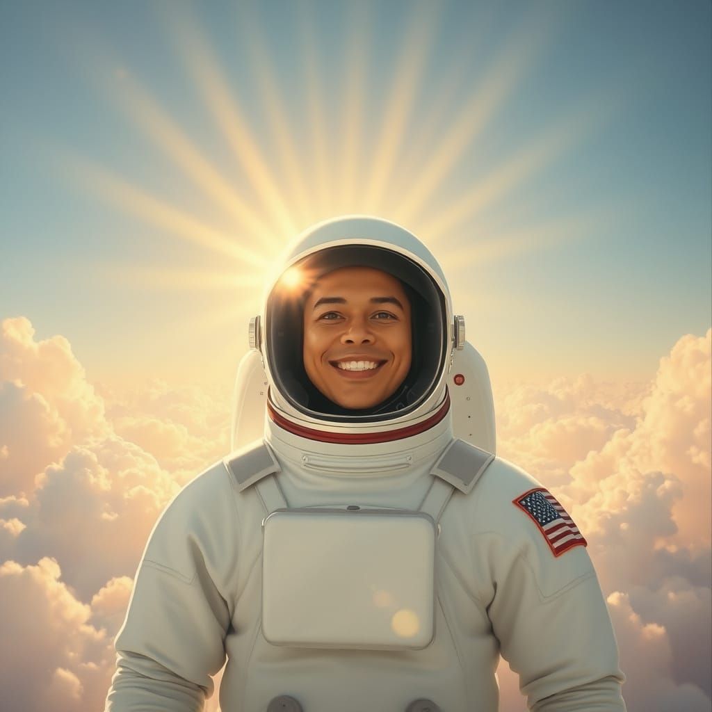 Surreal Astronaut Radiates Divine Soft Focus in Heavenly Clo...