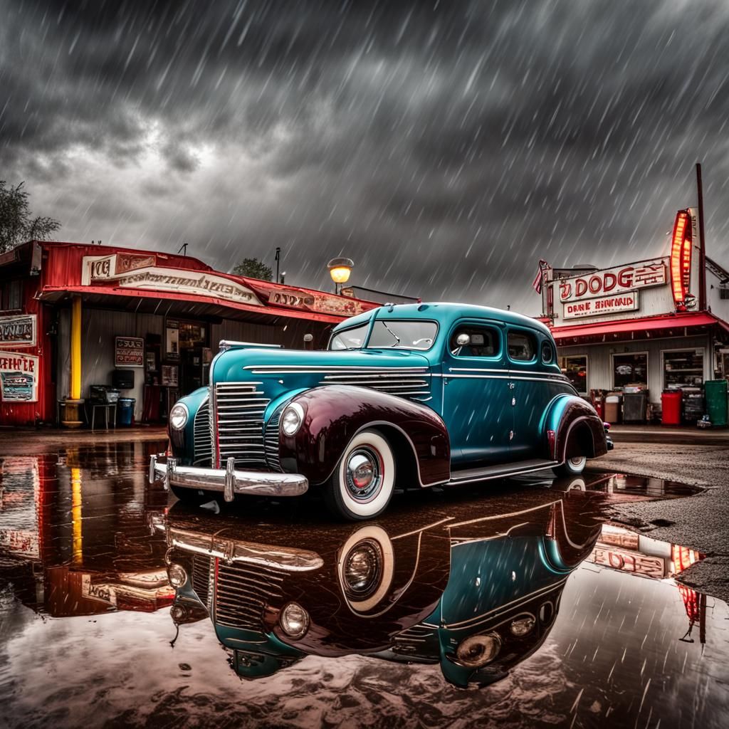 1939 Dodge Lowrider at Rainy Taco Stand