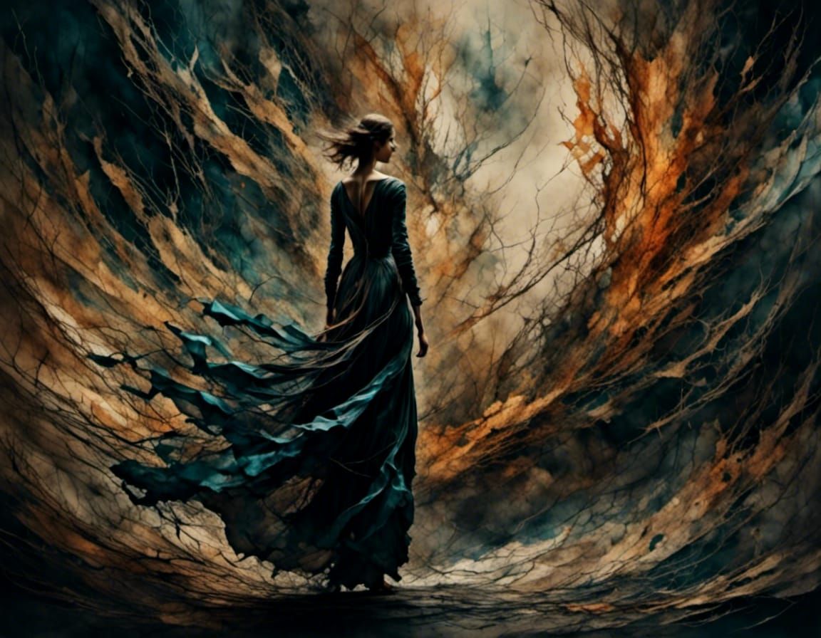 Dramatic Dark Figure with Radiant Woman: Cinematic Painting