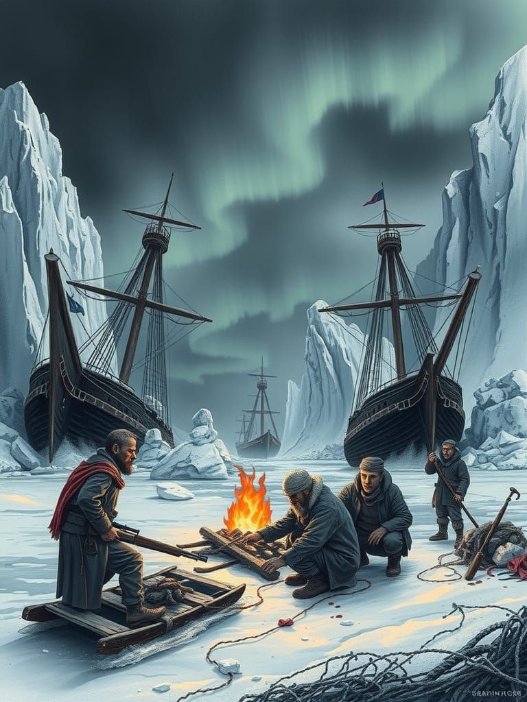 Fragile Ships Trapped in Arctic Desolation, Haunting Concept...