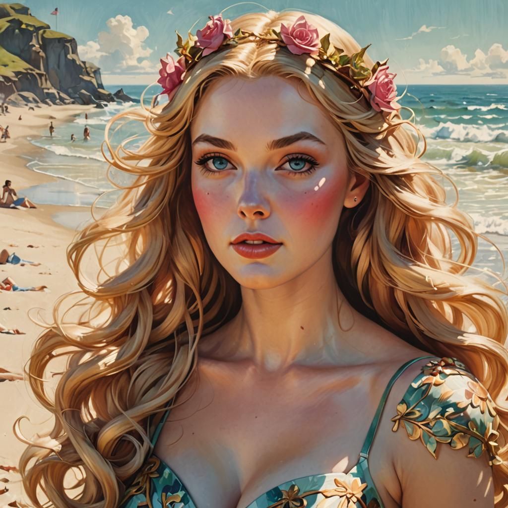 Aurora at the Beach in Pin-Up Style
