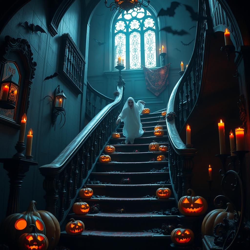 Haunted Mansion: Halloween Scene with Ghosts and Zombies